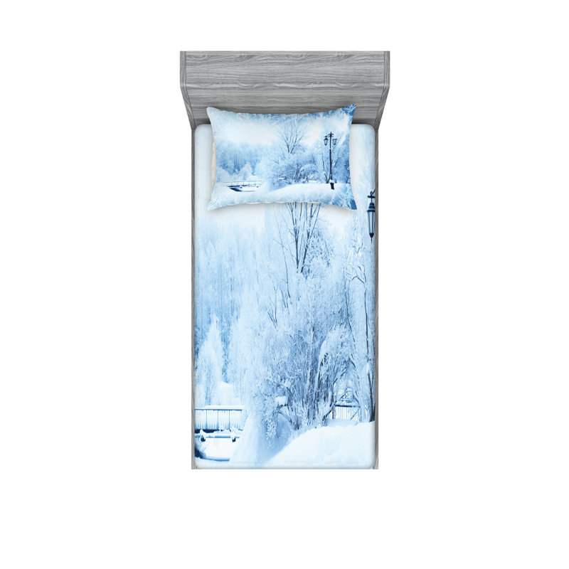 Drap-housse et coussin décoratif Ambesonne, Ensemble de draps pour lit simple très long + 3 p
