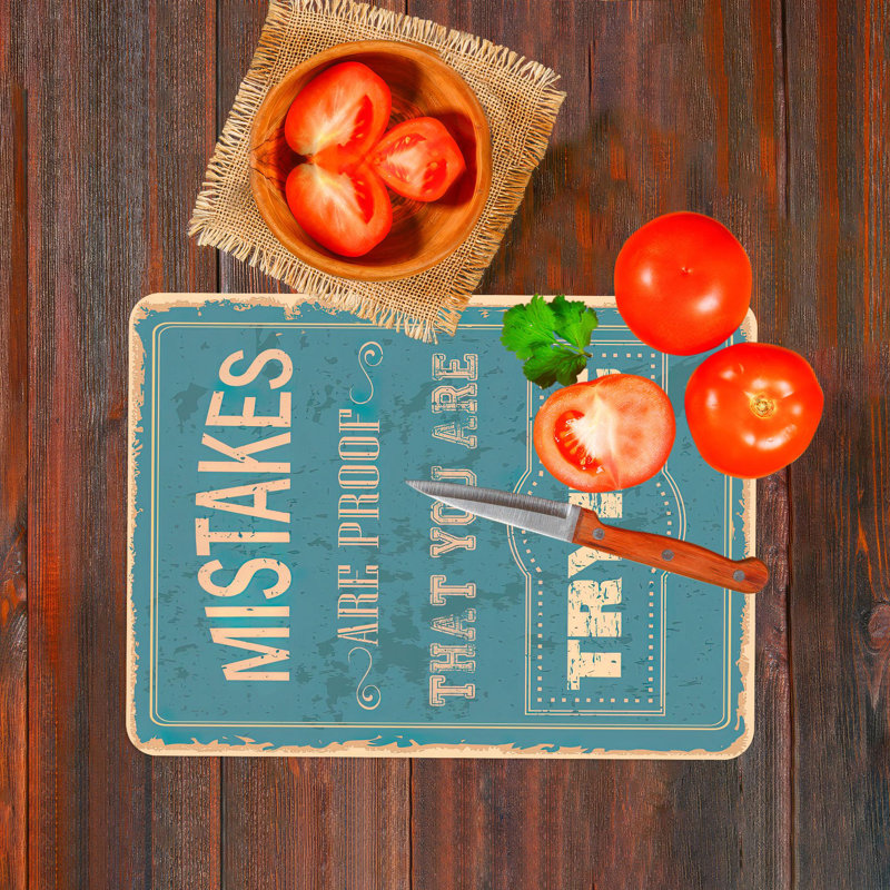 Planche à découper en verre inspirante avec un thème de cuisine moderne avec un message de motivation sur la persévérance et le travail acharné