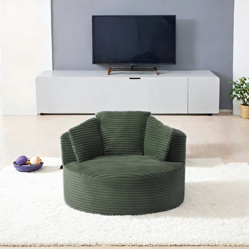 Fauteuil rond en velours côtelé à dossier doux, Vert