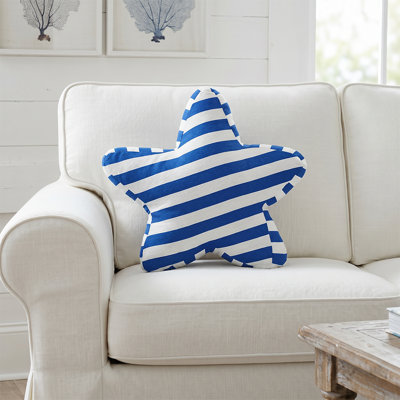 Striped Star-Shaped Throw Pillow with Insert–Coastal Cotton Accent Pillow