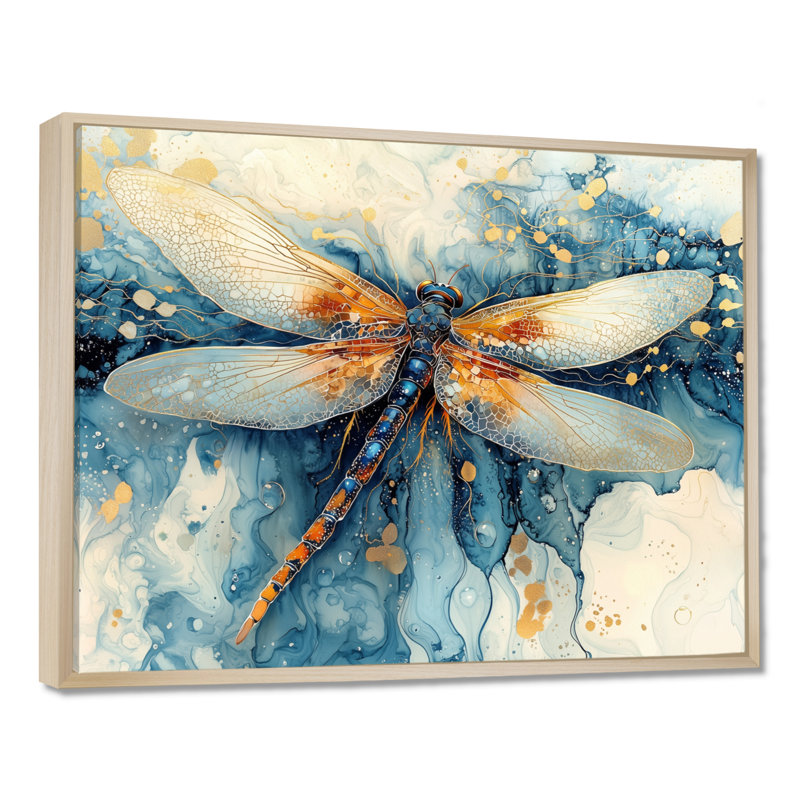 Art moderne moderne libellule aquarelle Serenade III - Libellule, H 30 po x l 40 po, Impression encadrée flottante, Natural