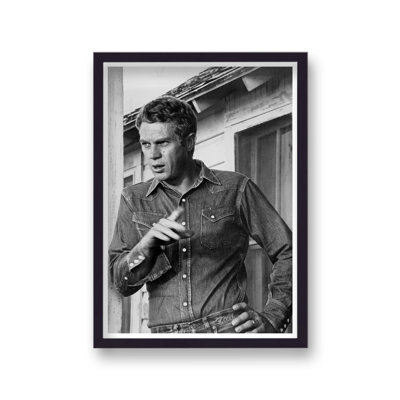 Steve Mcqueen on Set Denim Shirt 1 B&W 1 Piece Single Picture Frame Wall Art
