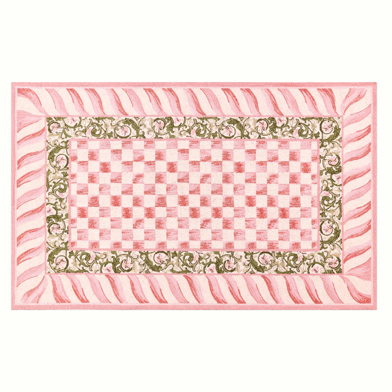 Rosy Check 6' Octagon Rug, Rectangle 5' x 8'
