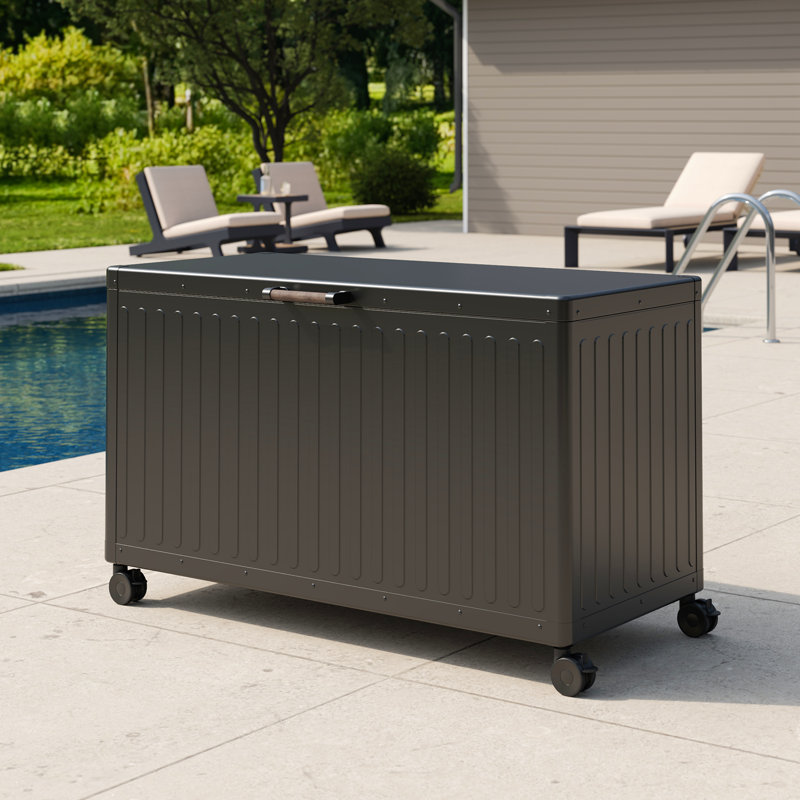 175 Gallon Large Outdoor Deck Box with Wheels, Charcoal, 31'' H x 55.75' W x 28.3'' D, 175