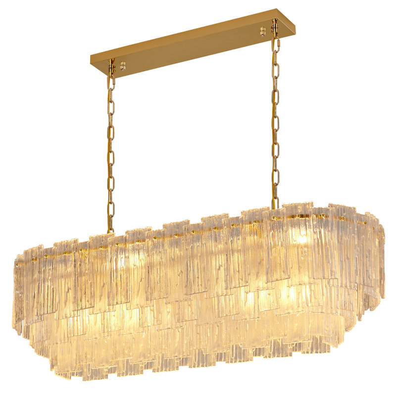 Lustre 8 lumières moderne en cristal givré ovale doré de 39 x 14,6 pouces, hauteur réglable