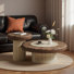 Ensemble de 2 tables basses gigognes avec placage en noyer et en travertin, tables d'appoint pour tables de salon