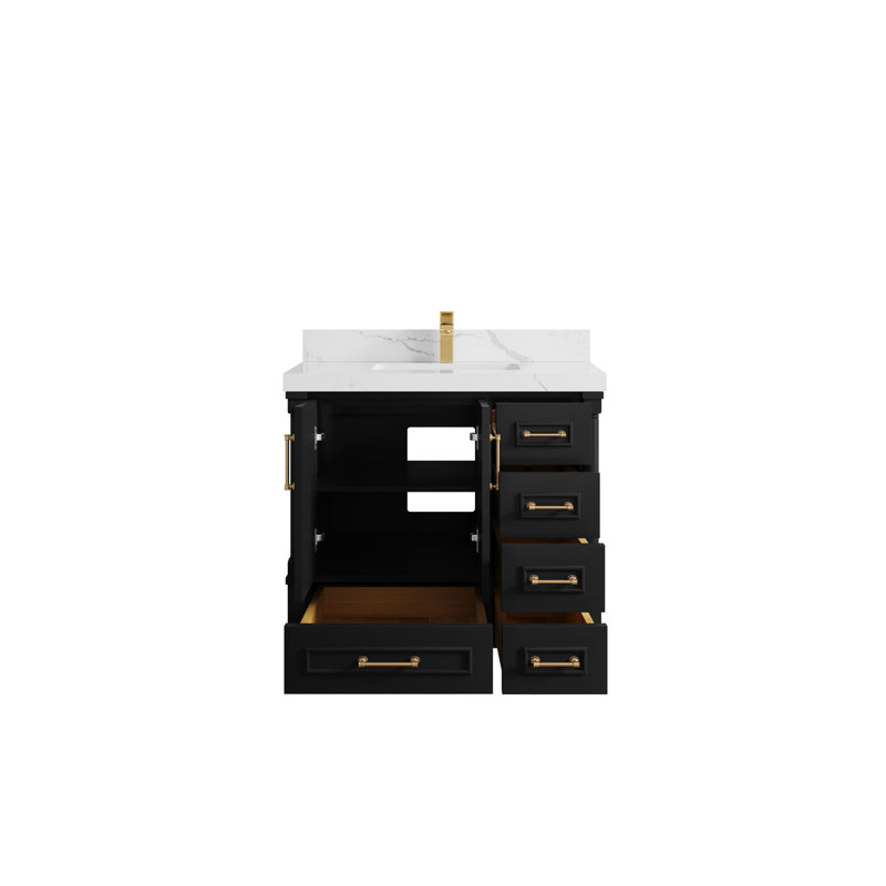 Ensemble de meuble-lavabo simple 36 po Aberdeen, Calacatta Laza, Noir