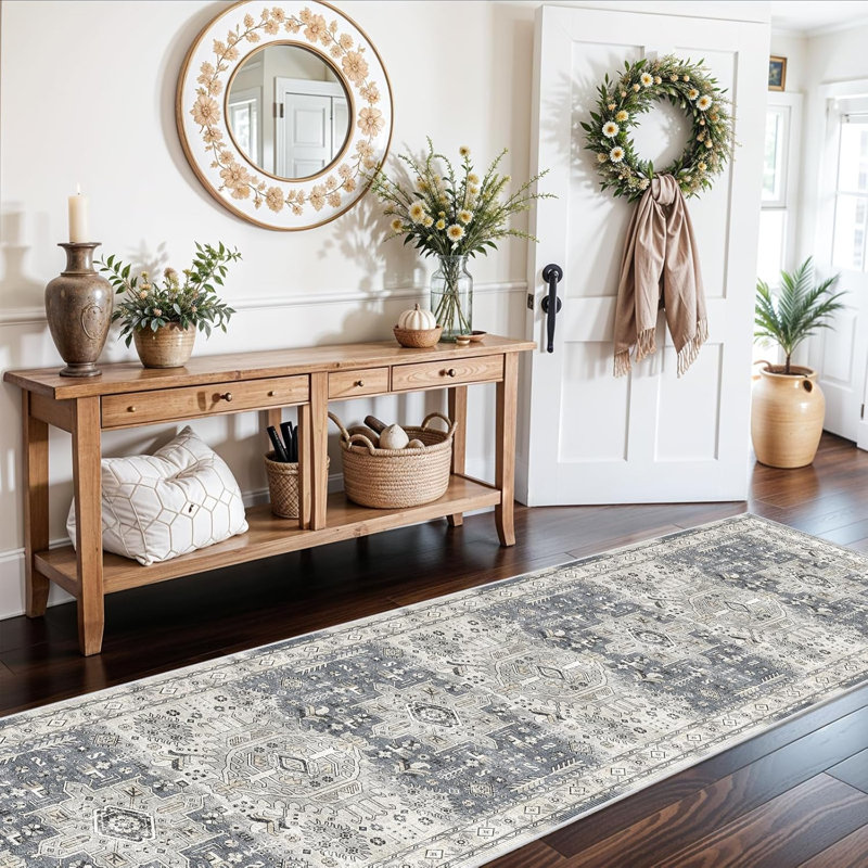 Rus for Hallways Soft Kitchen Rug Non Slip Rug with Rubber Backing for Bathroom Washable Non Shedding Farmhouse Rug (Grey)