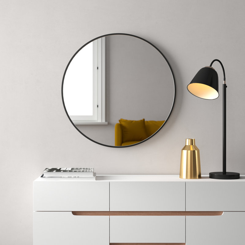 Jessica Round Metal Accent Wall Mirror, Black, 80cm H x 80cm W x 3.8cm D
