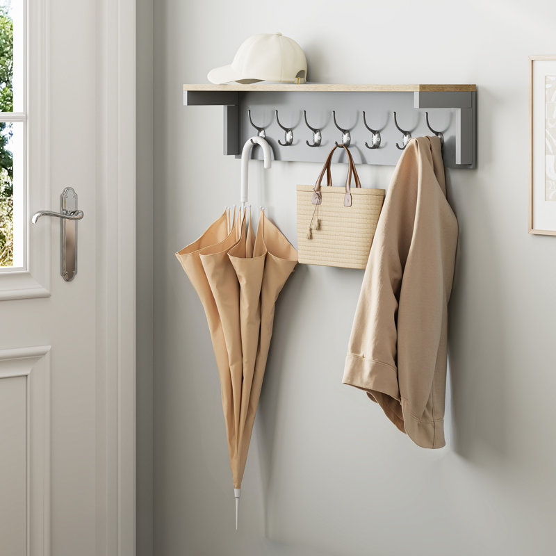  7 - Hook Wall Mounted Coat Rack in Grey