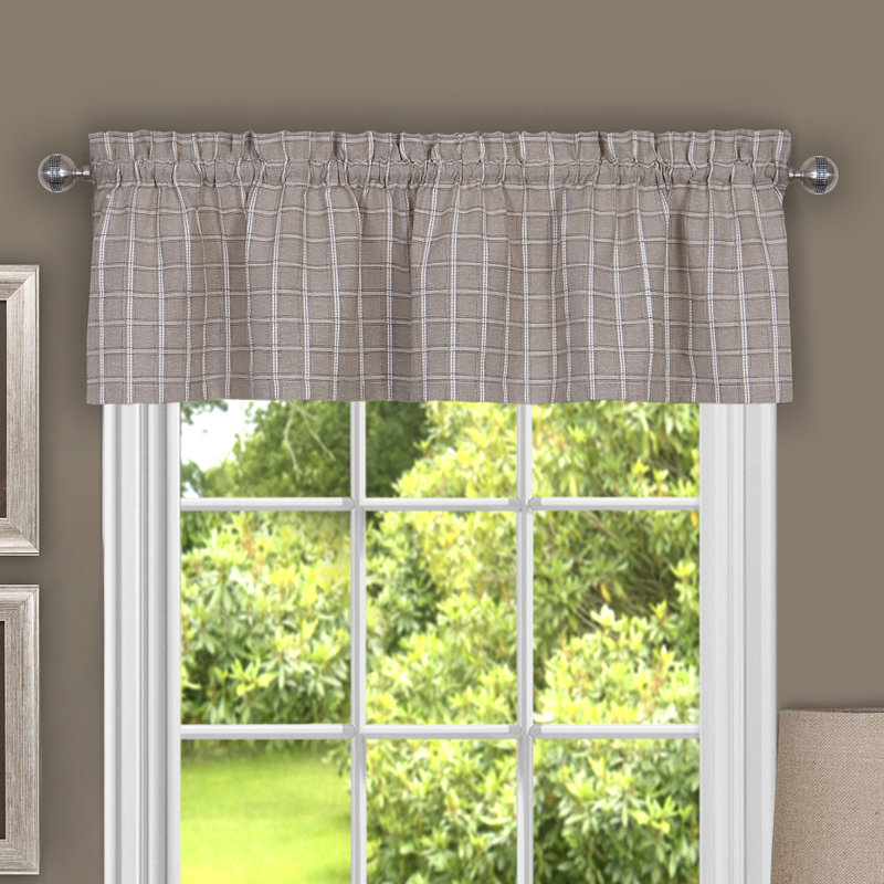 Aguero Plaid Tailored Window Valance, Linen, 58" W x 36" L