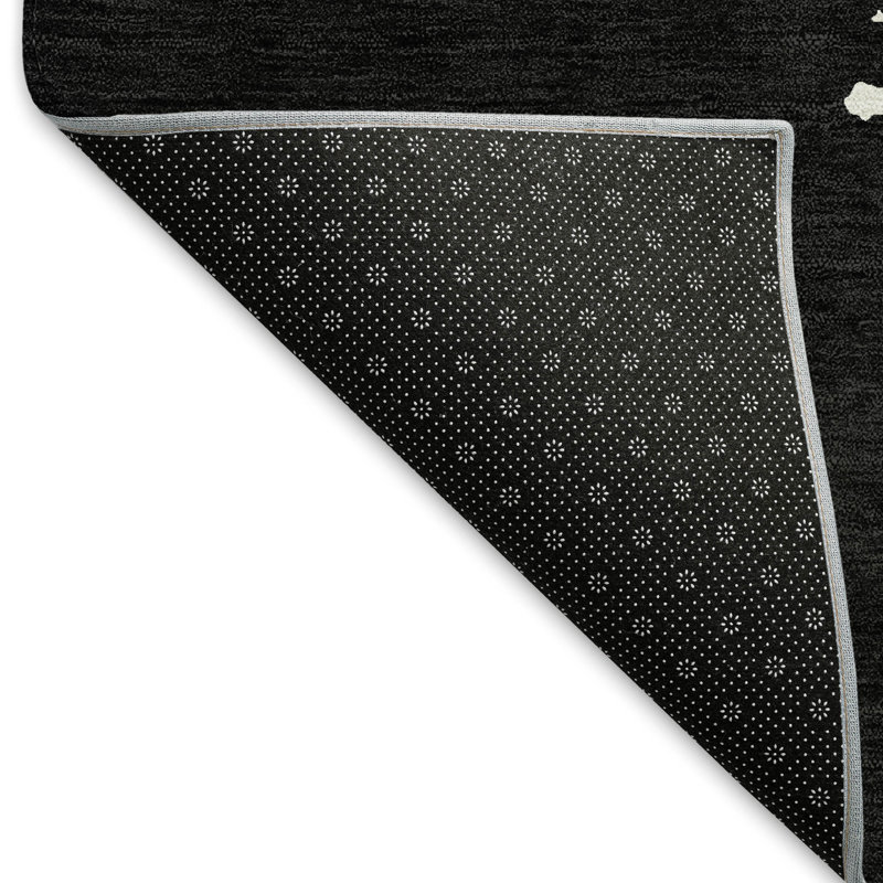 Premium Machine Washable Prisco Black Rug, Runner 2'3" x 7'6"