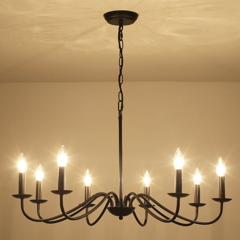 Lustre de style campagnard linéaire classique à 8 lumières de style bougie Aretzy pour îlot de cuisine, Noir