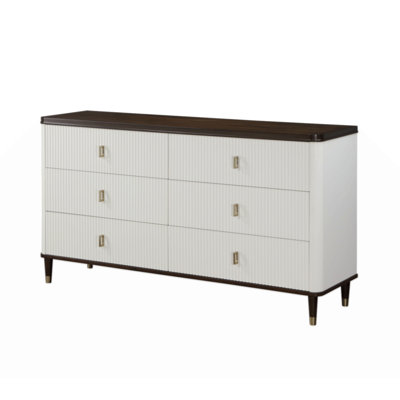 Dzianis 6-Drawer Dresser in White and Walnut, Bedroom Dresser, White Dresser, 6 Drawer Dresser, Wood Dresser
