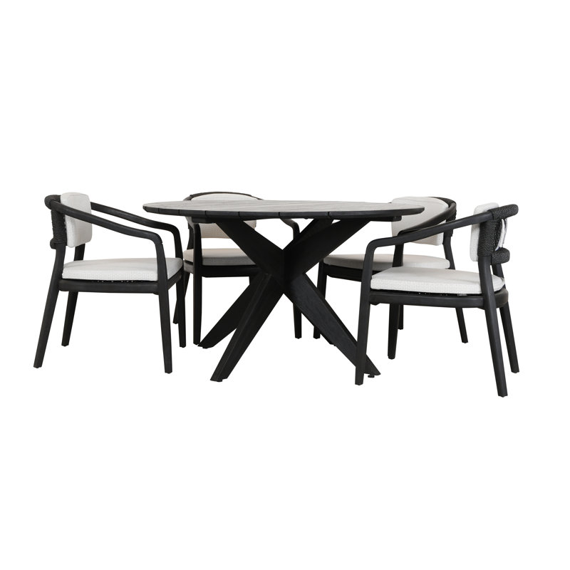 53" Black Matte Teak Outdoor Round Dining Table