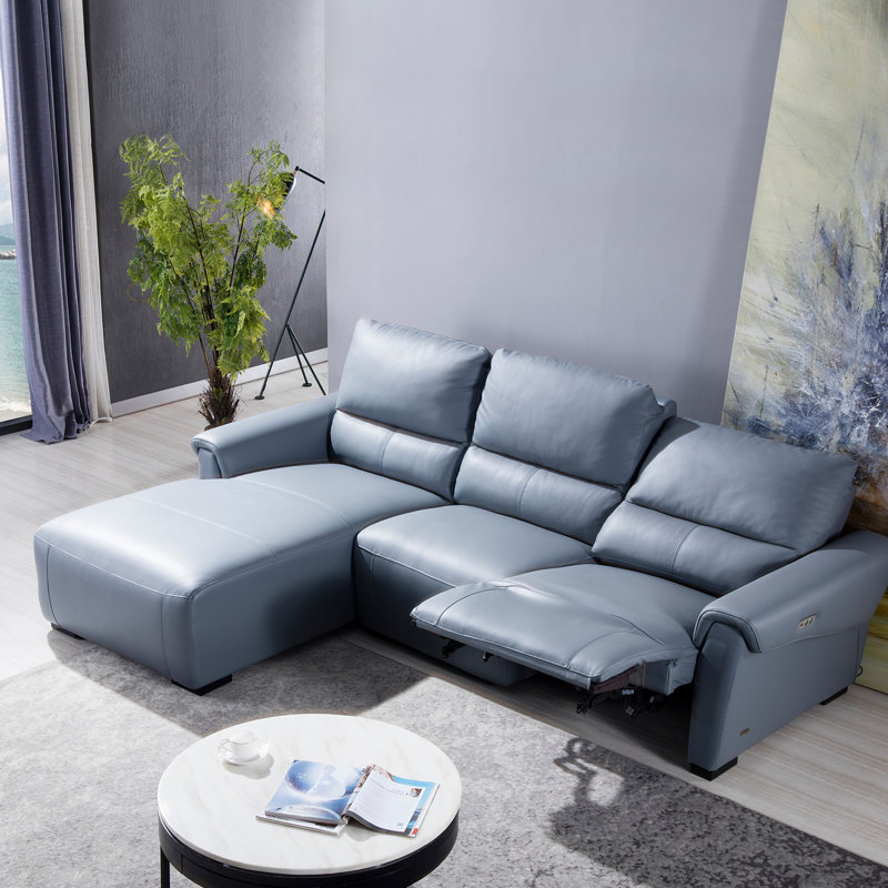 Minnich Upholstered Power Reclining L-Shaped Sectional, Left Hand Facing, Aqua