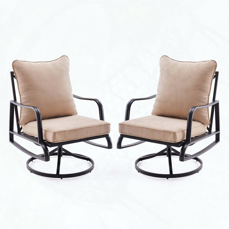 Set of 2 Outdoor Swivel and Rocking Patio Chairs with 4" Cushions