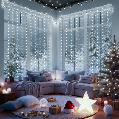 Guirlande de rideaux multicolore blanc froid + RVB avec télécommande, 600 DEL, 20 pi x 10 pi