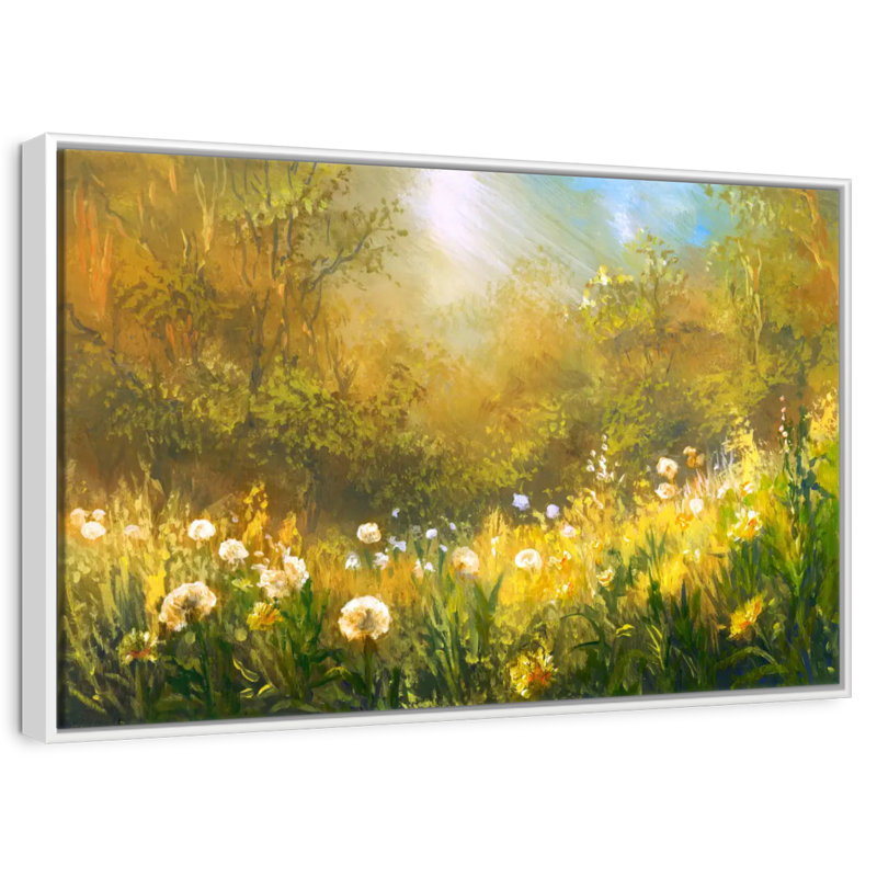 Champ de pissenlits, Cadre flottant blanc, 25 po x 17 po