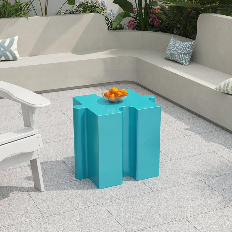 Puzzle Art Side Table, Modular Concave Edge MGO Table, 17.75" H x 15.5" W x 15.5" D, Light Blue