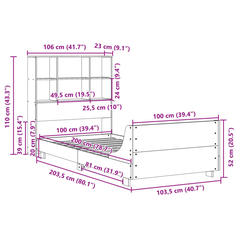 65-32 Solid Wood Bed, 100 x 200 cm, Wax Brown