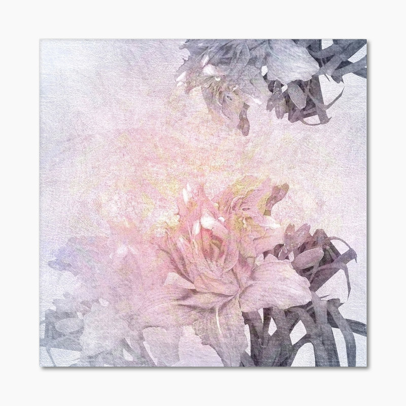 Fleurs roses rétro - peinture, H 16 po x l 16 po x P 1 po, Toile tendue