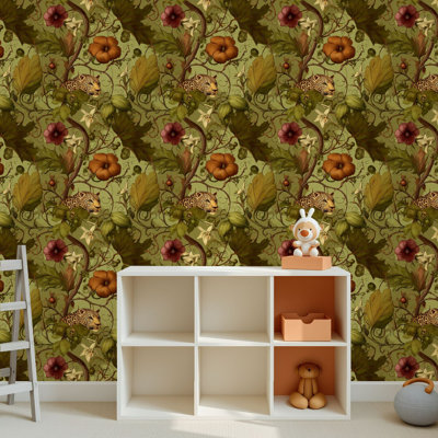 Papier peint adhésif peler et coller en PVC, revêtement mural auto-adhésif amovible avec léopards de luxe de la jungle, imprimé de feuilles tropicales, imperméable pour la décoration intérieure - Rouleau