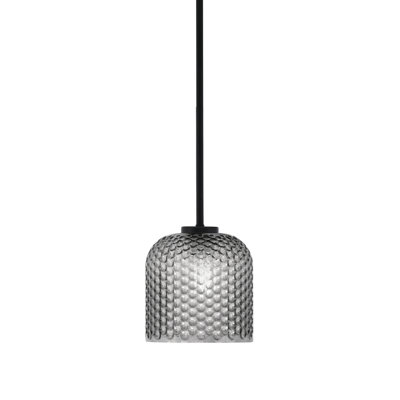 Amarmula 1 Light Stem Mini Pendant, Matte Black Finish, 13" Chrome Double Bubble Metal Shade