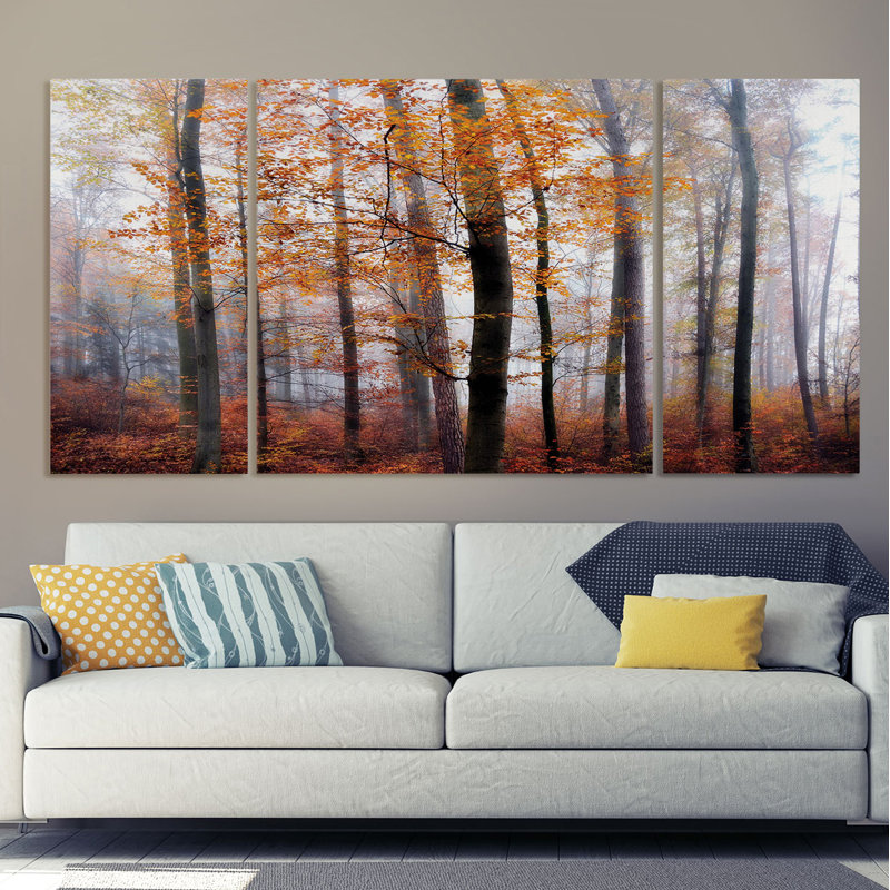 Perdus dans la forêt - Ensemble de 3 reproductions d'impressions sur toiles tendues, H 32 po x l 64 po x P 1,5 po
