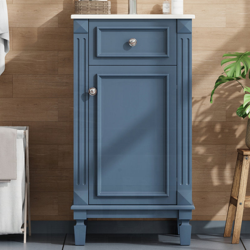Meuble-lavabo autoportant de style français avec lavabo en céramique, Bleu