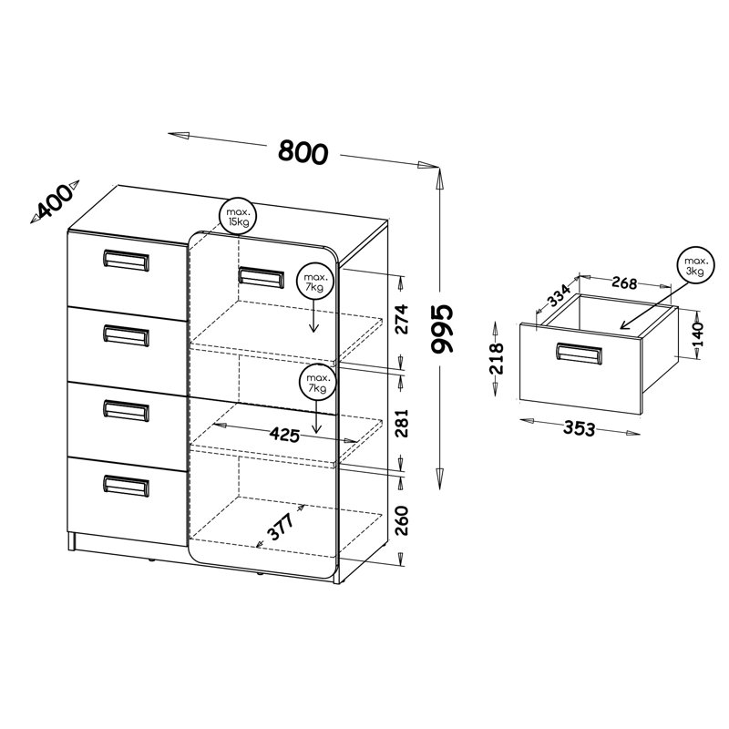 Roscoe Kids 4 - Drawer Combo Dresser, Beige and purple