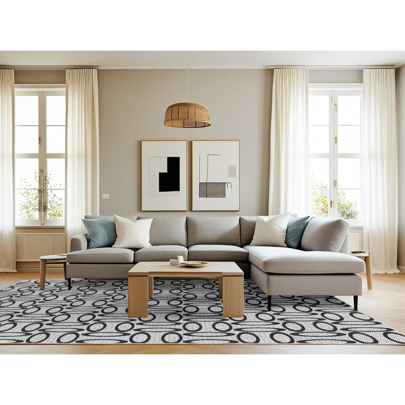 Tapis noir à motif géométrique Kroeker, Rectangle 7 pi x 9 pi