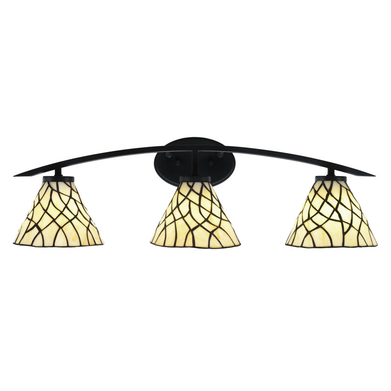 Barre d'éclairage de salle de bain 3 lumières avec verre d'art Sandhill 7 po, Noir mat