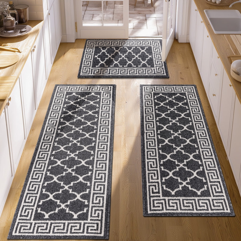 Stain-resistant Kitchen Mats Door Mats (Set of 3), Black