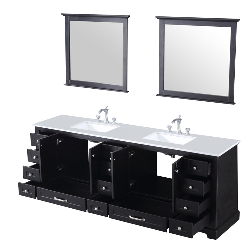 Dukes 84 in. W x 22 in. D Double Bath Vanity Faucet Set and Mirrors, Espresso, White Carrara Marble