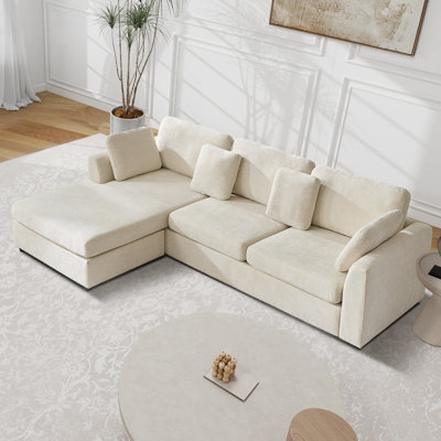 108" Upholstered L Shape Sofa Modern Couch With Convertible Chaise