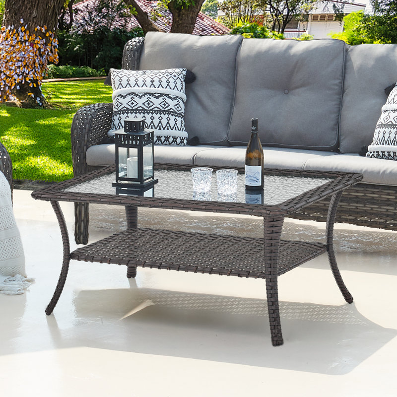 Bonia Rectangular 40'' L x 22'' W Outdoor PE Wicker Coffee Table, Brown