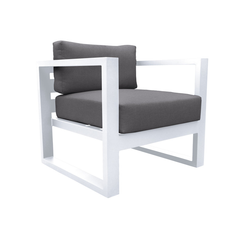 Chaise d'extérieur en aluminium gris foncé et blanc Rishana