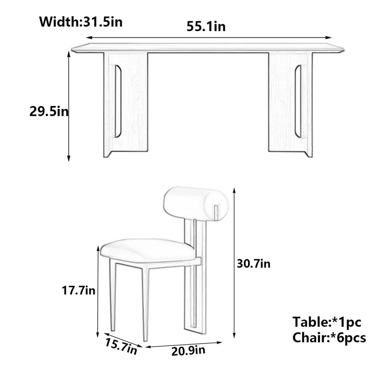 Table de salle à manger rectangulaire moderne avec plateau en dalle de roche, H 29,5 po x L 55,1 po x l 31,5 po