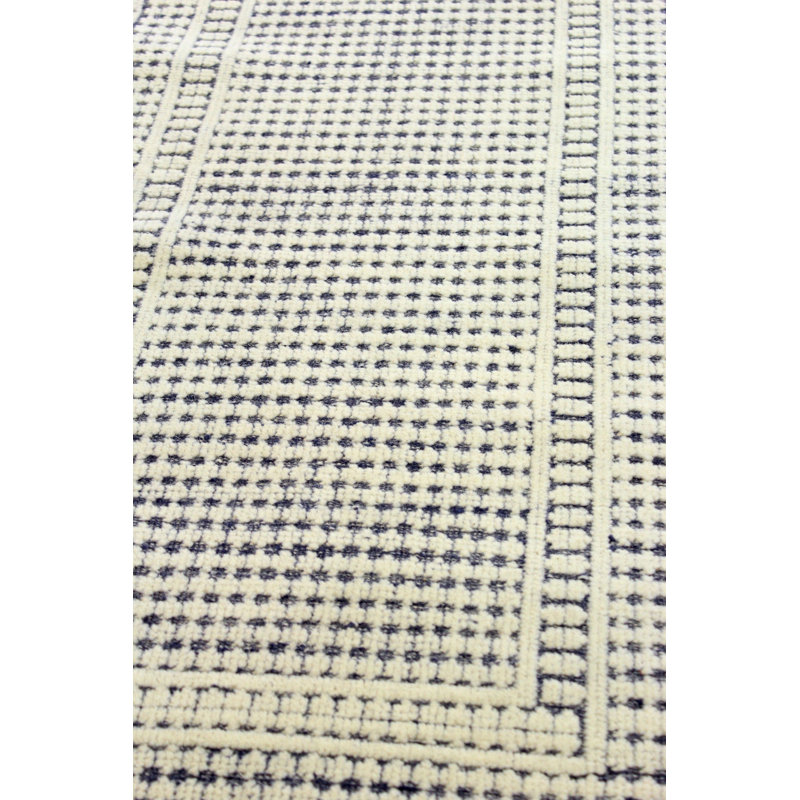 Mykonos Wool Geometric Area Rug in Ivoey/Navy, Runner 2'6" x 9'11"