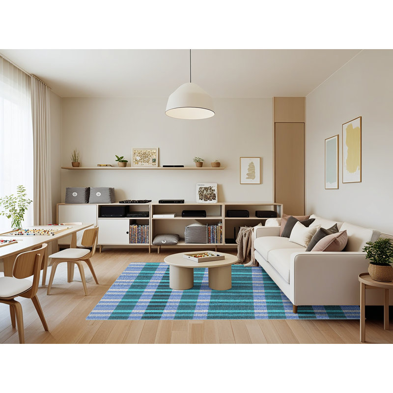 Tapis bleu ciel Plaid, Rectangle 7 pi x 9 pi