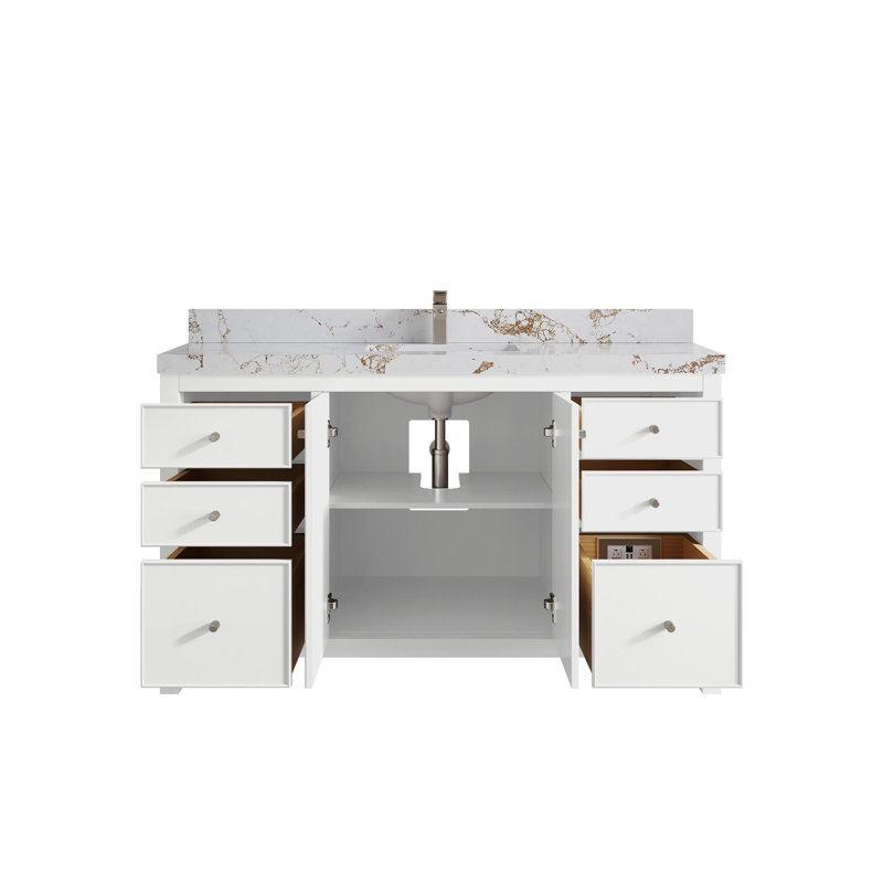 Meuble-lavabo simple 60 po avec plateau Chicago, Doré Viola