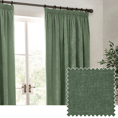 Heavy Chenille Room Darkening Pencil Pleat Curtains