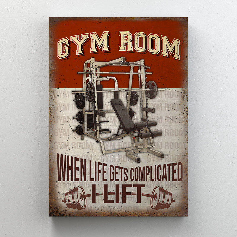 Machine in Gym Studio - When Life Gets Complicate I Lift - 1 pièce, reproduction d'art graphique sur toile tendue