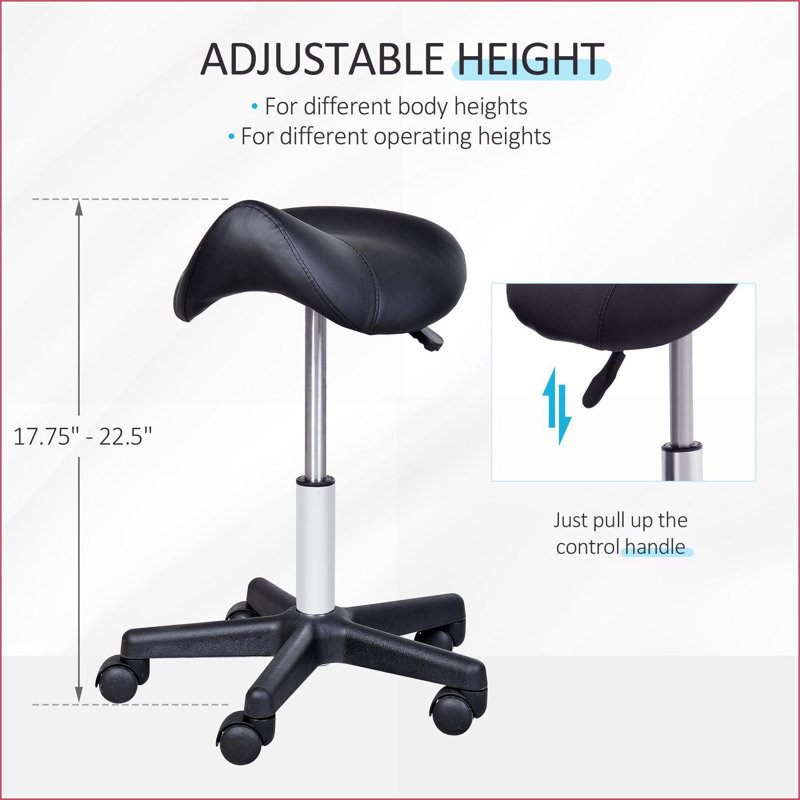Tabourets, tabouret de selle pivotant à hauteur ajustable en similicuir pour salon de massage au spa | Noir | Similicuir