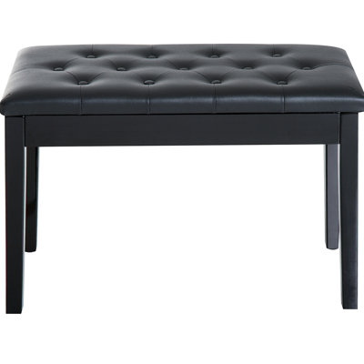 Faux Leather Padded Duet Piano Chair With Stable Wooden Frame - Black Bench Padding And Structure