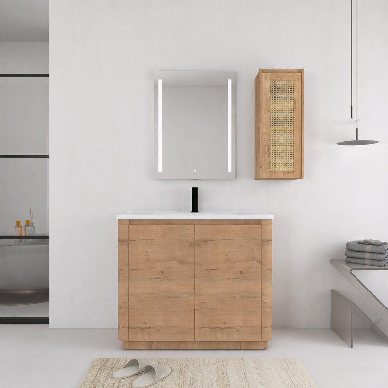 Meuble-lavabo autoportant 36/40 po avec lavabo en céramique et armoire latérale, portes à fermeture douce, 40"