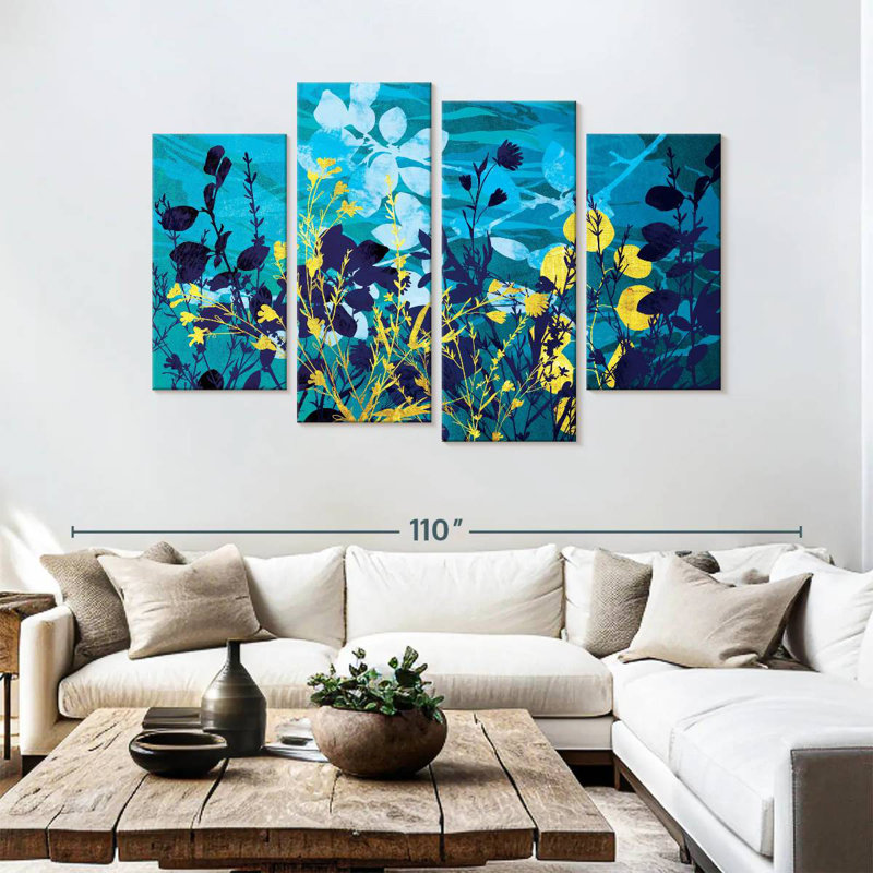 Harnek, feuillage doré et bleu, H 54 po x l 84 po
