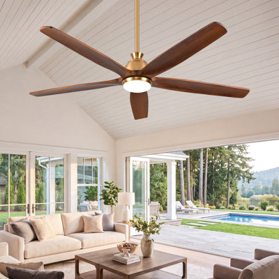 72 in Large Ceiling Fans with Lights and Remote, Gold and Brown Finsh Retro Farmhouse Style, 5 Wood Propeller Blades, High CFM 6 Speed Quiet Reversible DC Motor for Great Indoor Commerce Hotel Office