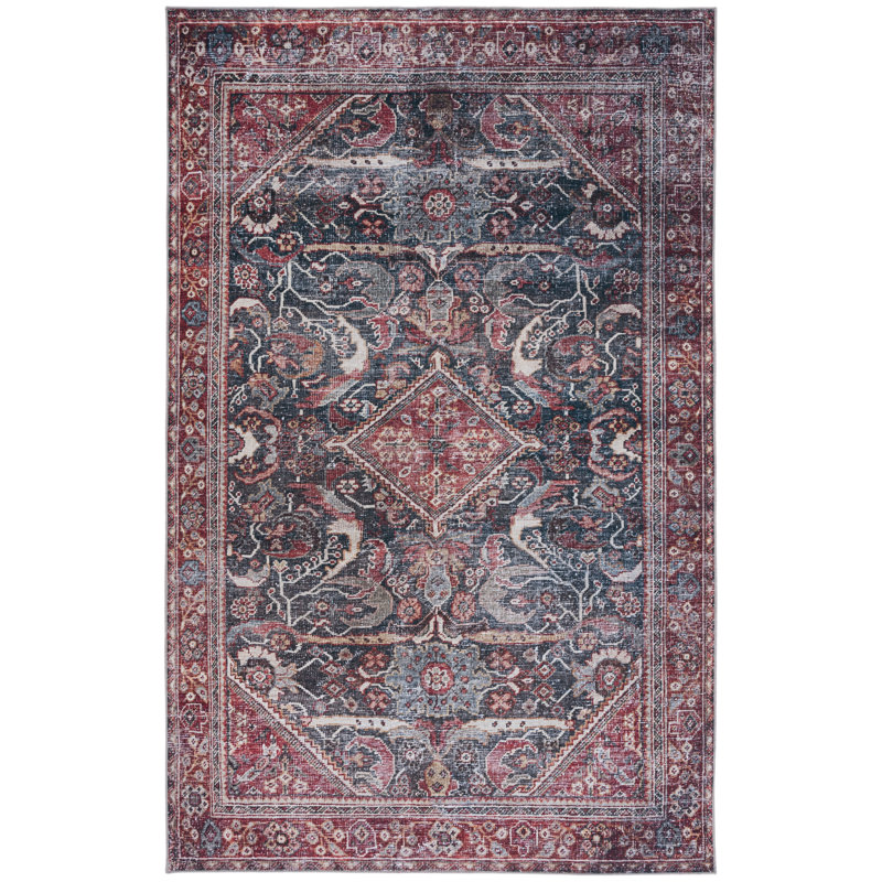 Adream Oriental Dark Green/Rust Area Rug, Rectangle 5' x 8'